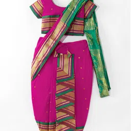 Bhartiya Paridhan Silk Nauvari Saree with Half Sleeves Zari Blouse - Red-picture-16
