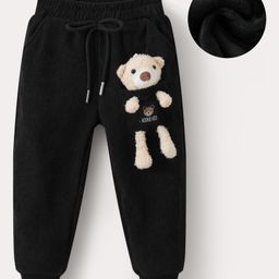 Kookie Kids Full Length Lounge Pants with Bear Applique - Black-image-93