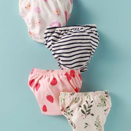Ben Benny Interlock Knit Bloomers With Floral & Fruit Print Pack of 4 - White Black & Pink-picture-21