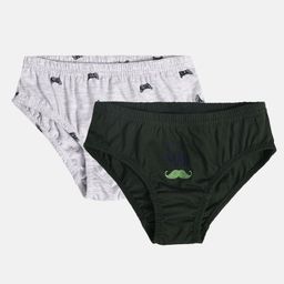 MINI KLUB Cotton Pack Of 2 Mustache & Video Game Printed Briefs - Dark Green & Grey-image-75