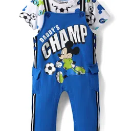 Babyhug Disney Single Jersey Knit Half Sleeve T-Shirts & Dungarees Set With Mickey Mouse Family Graphics - Blue-picture-30