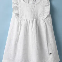 Simply Premium Cotton Woven Frill Sleeves Frock With Embroidery Detailing - White-picture-13