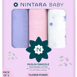 Nintara Baby Soft Organic Cotton Extra Large Swaddle Pack of 3 - Flower Power - Multicolor-picture-47