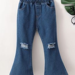 Mark & Mia Full Length Denim Bell Bottom Jeans with Tearing Detailing - Blue-picture-16
