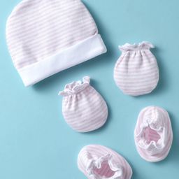 Ben Benny Interlock Knit Cap Mitten & Booties Set with Stripes White - Diameter 10 cm-image-81