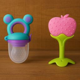 Badal Kidz Presents combo of 2 includes 1 Standing Fruit Teether and 1 Mickey Fruit Feeder - Pink, Purple-image-75
