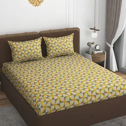 VOMZER Yellow Geometric 210 TC Queen Bedsheet with 2 Pillow Covers-image-85