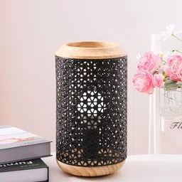 Ekhasa Black Textured Ceramic Quirky Cylindrical Shaped Table Lamp-15