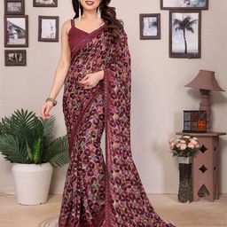 Ambuja International Geometric Print Embellished Georgette Saree With Unstitched Blouse-picture-0