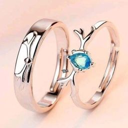 AGARWALPRODUCT Unisex Set Of 2 Silver-Plated Crystals-Studded Couple Finger Rings-22