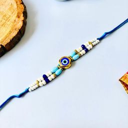 Blue Evil Eye Rakhi Stone Studded & Beaded Thread Rakhi Traditional Handmade Rakhi for Brother-8