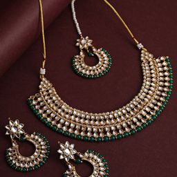 Jazz and Sizzle Gold-Plated Kundan Studded & Beaded Jewellery Set-image-59