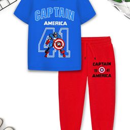 YK Marvel Boys Captain America Printed Short Sleeves T-shirt With Joggers-image-100