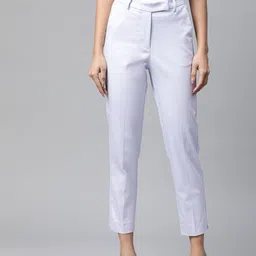 Marks & Spencer Women Blue Solid Slim Fit Trousers-picture-14