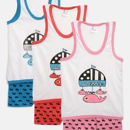 MANZON Kids Pack of 3 Fish Print T-shirts with Shorts-10