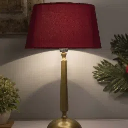 Homesake Golden Classic Cubist Brushed Lamp with Red Shade (Bulb Included) - Set of 1-12