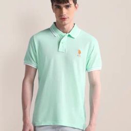 U.S. Polo Assn. Aqua Blue Cotton Slim Fit Polo T-Shirt-picture-19