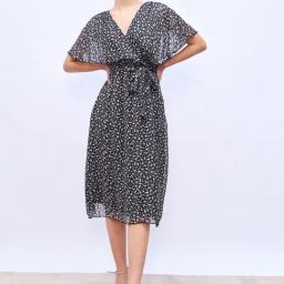 Styli Black Print Wrap Dress-image-39
