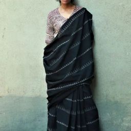 Chidiyaa Black Fly Me to the Moon Matilda Hand Blockprinted Cotton Saree-image-42