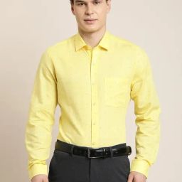 Turtle Yellow Cotton Linen Slim Fit Printed Shirt-image-11