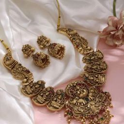 Panash Gold Plated Stone Studded Temple Jewellery Set-16
