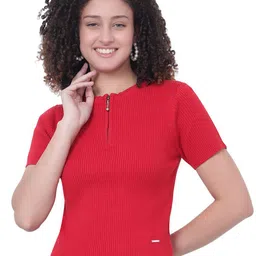 God's Club Women Henley Neck Regular Fit Ribbed T-shirt-picture-3