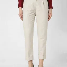 Van Heusen Cream Mid Rise Formal Trousers-picture-3