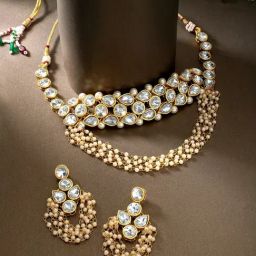 Peora Traditional Gold-Plated Crystal Studded Necklace & Drop Earrings Jewellery Set-15