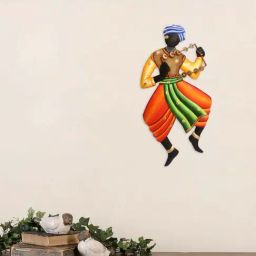 eCraftIndia Musician Tribal Man Iron Wall Hanging-24