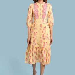 aarke Ritu Kumar Yellow & Pink Floral Print Dress-image-30