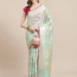 Banarasi Silk Works SeaGreen Woven Saree with Blouse-image-22
