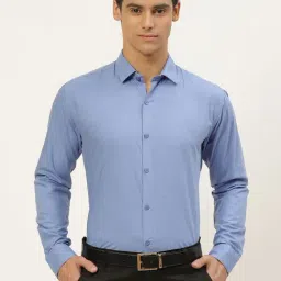 Sojanya Blue Cotton Regular Fit Self Pattern Shirt-image-41