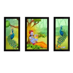 eCraftIndia Set of 3 Lord Krishna Satin Matt Texture UV Art Painting-image-92