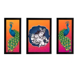 eCraftIndia Set of 3 Lord Krishna Satin Matt Texture UV Art Painting-38