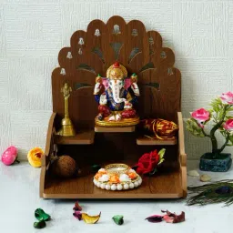eCraftIndia Om with Bells Design and 3 Shelfs Laminated Wood Pooja Temple/Mandir-image-9