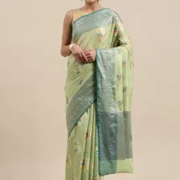 Banarasi Silk Works Pista Green Silk Woven Saree With Unstitched Blouse-picture-3