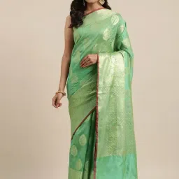 Banarasi Silk Works Green Silk Woven Saree With Unstitched Blouse-image-17