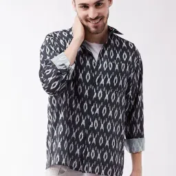 Vastramay Black Cotton Straight Fit Printed Shirts-image-93
