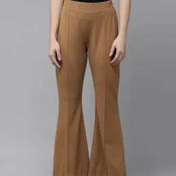 Rare Light Brown Mid Rise Flared Fit Trousers-image-36