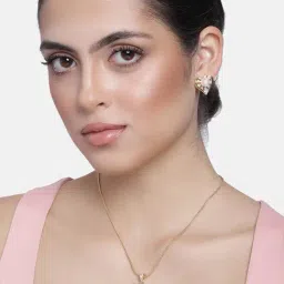Estele Gold & Rhodium-Plated Heart-Shaped Pendant Set with Pearl and Crystals for Women-18