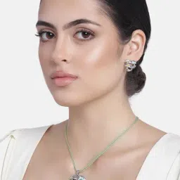Estele Rhodium-Plated Heart Designed Pendant Set with Enamel & Austrian Crystals for Women-image-59