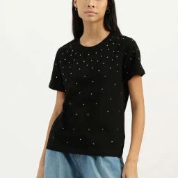 United Colors of Benetton Black Cotton Embellished T-Shirt-image-81
