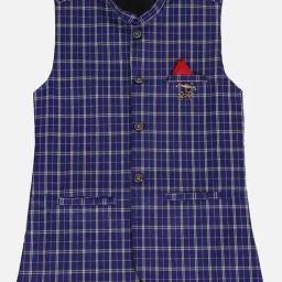 Fourfolds Kids Blue Checks Regular Fit Waistcoat-image-93