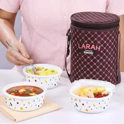 Larah by Borosil Multicolor Opalware Lunch Box with Lunch Bag image 5