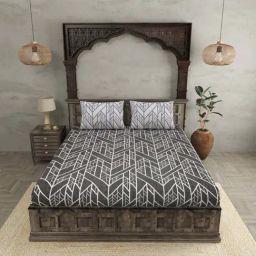 JaipurFabric Black Pure Cotton 180 TC Poetry Of Senses King Size Bedsheet with 2 Pillow Covers-image-5