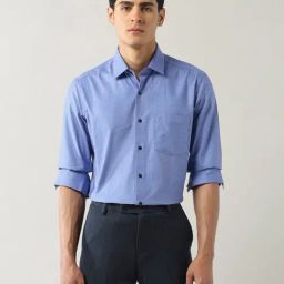 Arrow Blue Cotton Slim Fit Texture Shirt-image-87
