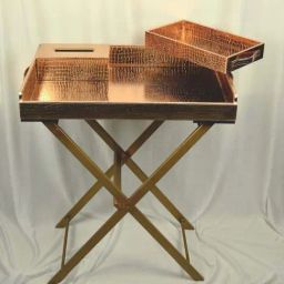 Casagold Rose Gold Pu Leather Foldable Tray with Metal Stand, Small Tray and Tissue Box-28