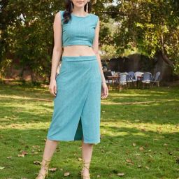 PURVAJA Turquoise Midi Co-Ord Set-image-43