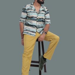 STITCH MONKEY Men Comfort Cuban Collar Abstract Printed Casual Shirt-image-73