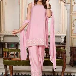 VIBE VISION Women Embroidered Regular Thread Work Kurta with Trousers & With Dupatta-image-91